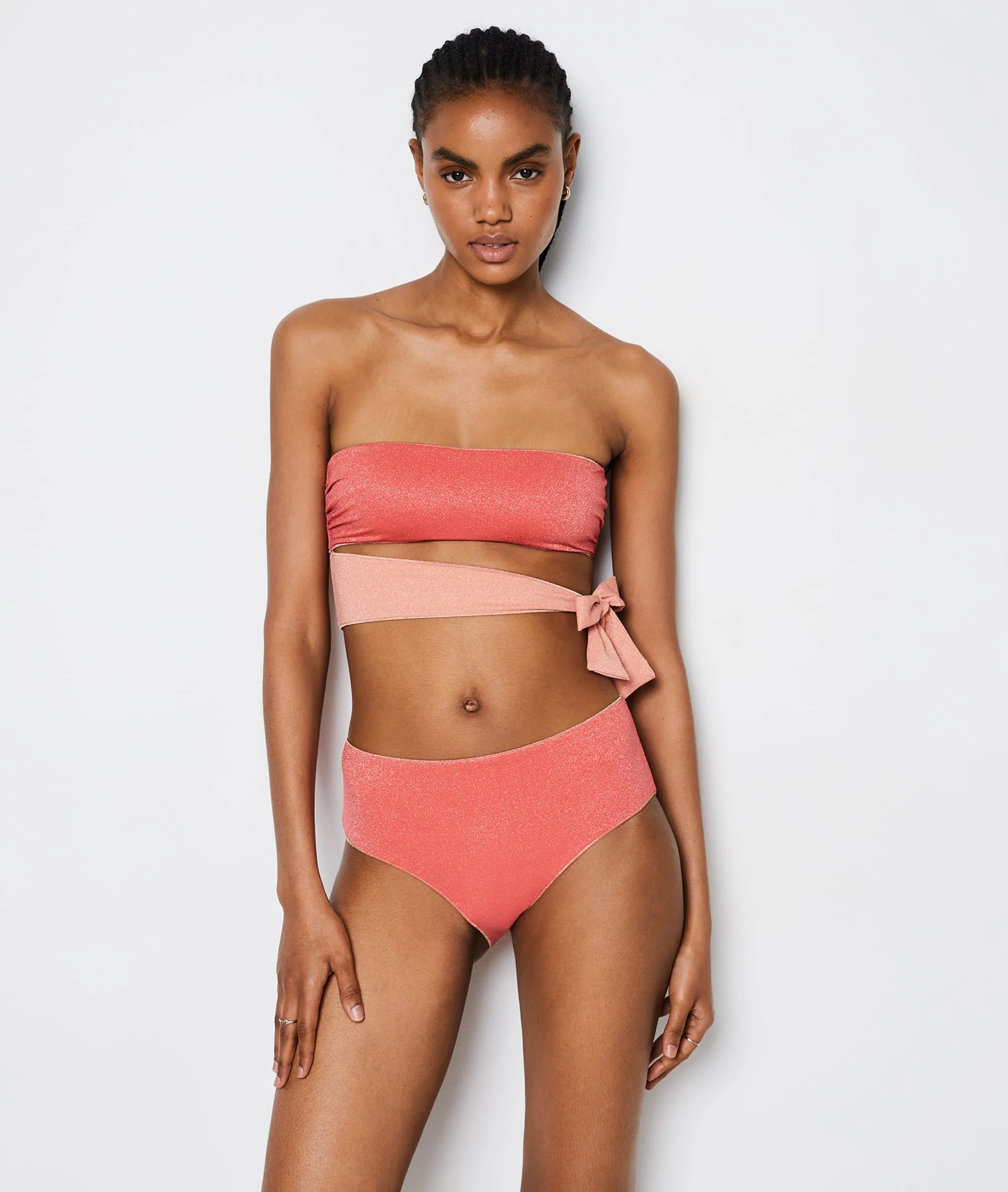 High-waisted bikini bottom, iridescent fabric BOREAL ROSE - ETAM